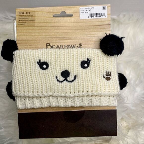 Bearpaw Women's Knit Cuff Boot Toppers, Ivory Bear - Picture 2 of 4